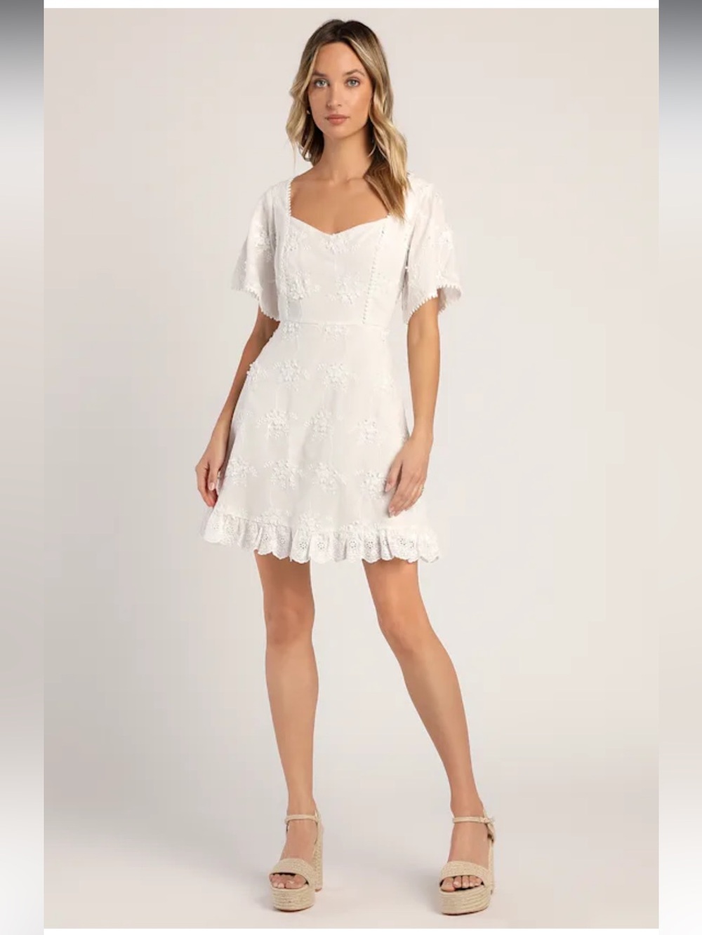 Lulus Morning in Mallorca White Eyelet Mini Dress Size Large